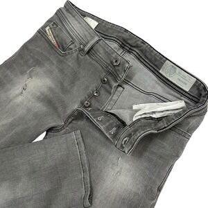Diesel Jeans Mens 32X34 Troxer Slim Skinny Button Fly Black Light Wash Denim